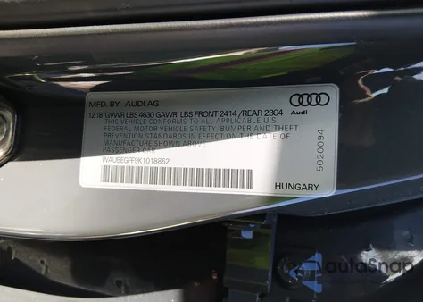 2019 Audi A3 45 Premium z USA, uszkodzony, nr VIN WAUBEGFF9K1018862